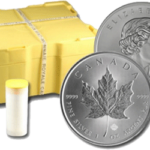 Canadian Silver Maple Leaf Coins also shown in a tube or a monster box